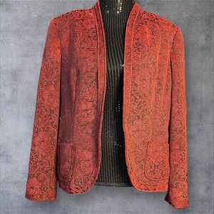 Coldwater Creek Red Tapestry Blazer Jacket L 14-16 Textured Woven Lined